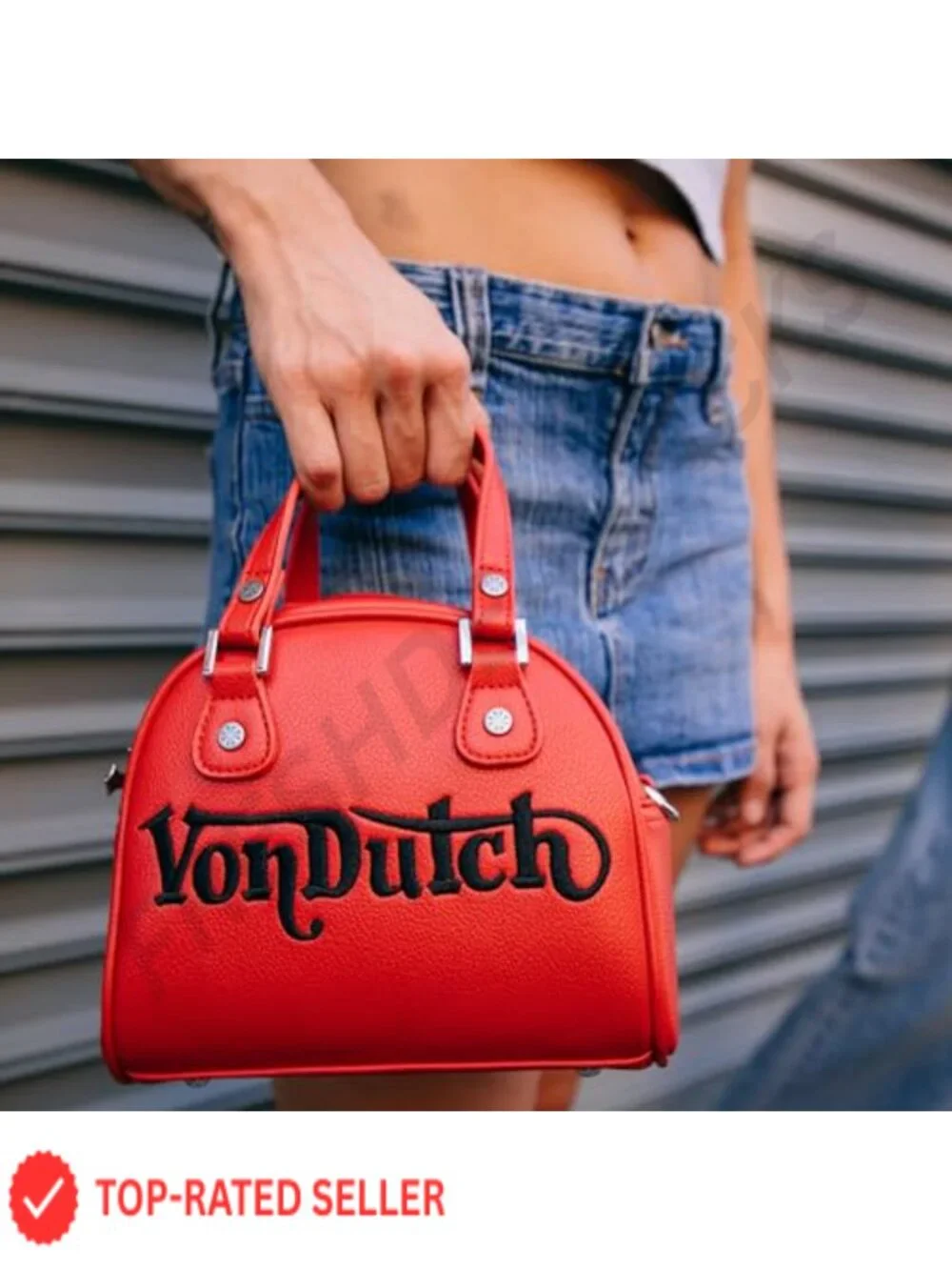 Vintage Von Dutch Bowling Bag Purse Faux Leather Adjustable Strap